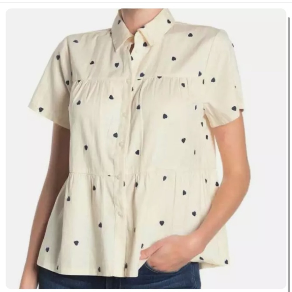 NWT Madewell Heart Embroidered Peplum Shirt Size S